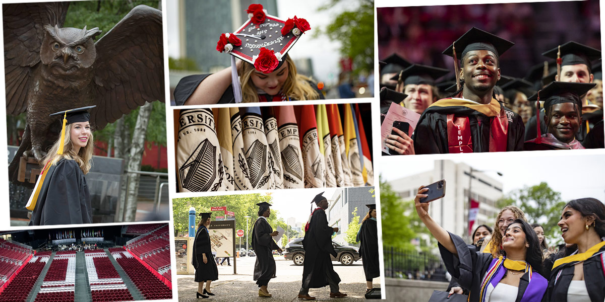Graduates celebrating University Commencement at the Liacouras Center